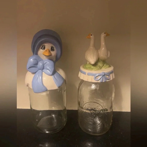 Other - Vintage Mason Storage Jar Canisters 
Ceramic Duck Toppers